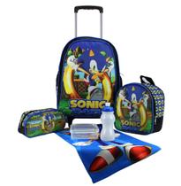 Mochila Escolar Com Rodas Kit Completa Infantil SONIC COM ARGOLA - Nh Mix