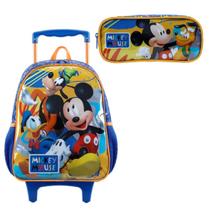 Mochila Escolar Com Rodinha Mickey 14 11591 + Estojo Xeryus