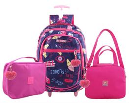 Mochila Escolar com Rodinhas e Lancheira Menina Estojo Completo e Reforçado Mochila Escolar com Rodinhas e Lancheira Menina Estojo Completo e Reforçado