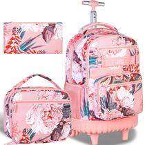 Mochila Escolar com Rodinhas FTJCF - 3 Peças (Mochila + Lancheira) para Meninas e Mulheres