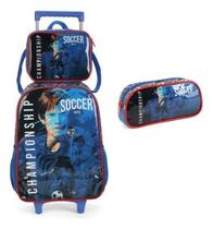 Mochila Escolar com Rodinhas Futebol 41cm - 17l