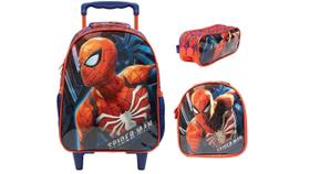 Mochila Escolar com Rodinhas, Lancheira e Estojo Spider Man