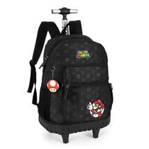 Mochila Escolar Com Rodinhas Super Mario Cor Preto Luxcel