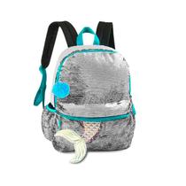 Mochila Escolar Costas Clio Girls Paetê Azul E Prata Sereia