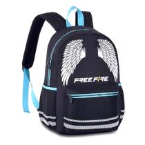 Mochila Escolar Costas Free Fire Angelical 2025 Preto Azul