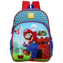 Mochila Escolar De Alças 2 Bolsos Super Mario Infantil - Azul