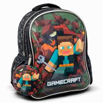 Mochila Escolar De Alças Gamecraft Jogo Bloco Meninos Denlex