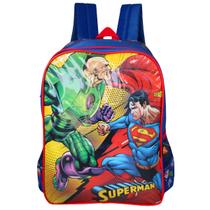 Mochila Escolar De Alças Superman Dc Comics Infantil 2 Bolsos Liga Da Justiça