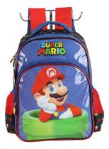 Mochila Escolar de Costas 2 Bolsos Super Mario Azul Luxcel