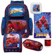 Mochila Escolar de Costas Homem Aranha Marvel Azul e Itens