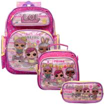 Mochila Escolar de Costas Infantil LOL com Lancheira Rosa