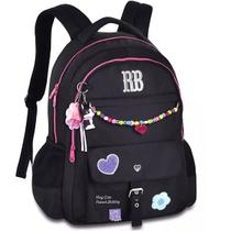 Mochila Escolar de Costas Rebecca Bonbon Juvenil Miçangas RB24595 Preto
