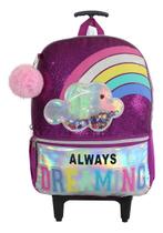 Mochila Escolar De Rodas Arco Íris Infantil Juvenil Feminina