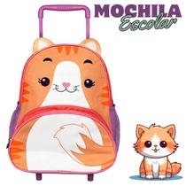 Mochila Escolar de Rodinha Infantil Gato Bichinhos Pet 3D Alça Reforçada Menina Roxo