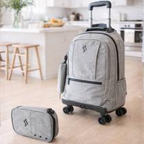 Mochila Escolar de Rodinhas 360º c/ Estojo Box Menino Hay Up 18L Cor:Cinza Mochila Escolar de Rodinhas 360º c/ Estojo Box Menino Hay Up 18L Cor:Cinza