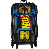 Mochila Escolar de Rodinhas 3D HOT Wheels NIGHT Shifter Preto Motor Dourado