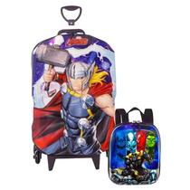 Mochila Escolar de Rodinhas Avengers Thor 3D Maxtoy + Lancheira Mochila Escolar de Rodinhas Avengers Thor 3D Maxtoy + Lancheira