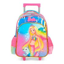 Mochila Escolar De Rodinhas Barbie Holográfica Rosa Infantil