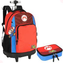 Mochila Escolar de Rodinhas c/ Estojo Oficial Super Mario Mochila Escolar de Rodinhas c/ Estojo Oficial Super Mario