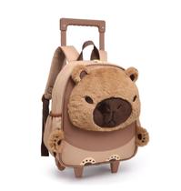 Mochila Escolar De Rodinhas Capivara Pelucia Com Patinha 3d