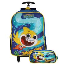 Mochila Escolar De Rodinhas Com Estojo Baby Shark Infantil