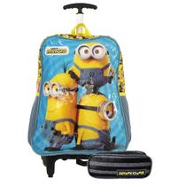 Mochila Escolar De Rodinhas Com Estojo Minions Infantil