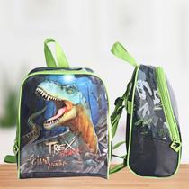 Mochila Escolar de Rodinhas Infantil Dinossauro T-Rex Menino Com Lancheira e Estojo