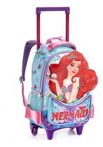 Mochila Escolar De Rodinhas Mermaid Infantil Feminina Denlex Cor Água