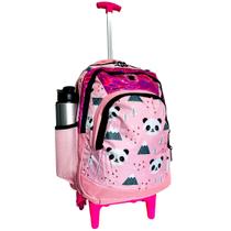 Mochila Escolar de Rodinhas Panda Feminina Premium Rosa - Bezzter