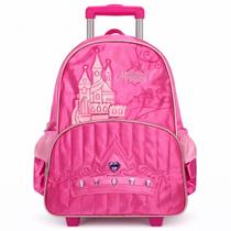 Mochila Escolar De Rodinhas Princesas Acende Luz Led Meninas Cor:Rosa