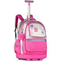 Mochila Escolar de Rodinhas Rebecca Bonbon Holografico Shine RB27016 Rosa