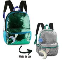 Mochila Escolar de Sereia e Paetê Reversível Rosa/Azul da Clio Ref CG2103