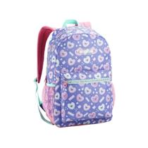 Mochila Escolar Denlex com Bolso Frontal e Lateral Lilás Grande Feminina Resistente Volta as Aulas