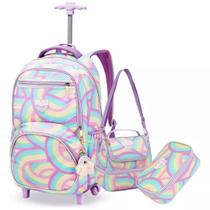 Mochila Escolar Denlex Juvenil Rodinhas Menina 3 Bolsos Cor Arco Iris Mochila Escolar Denlex Juvenil Rodinhas Menina 3 Bolsos Cor Arco Iris