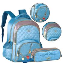 Mochila Escolar e Estojo Azul Sweet Queen Clio