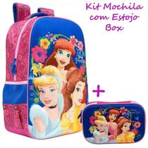 Mochila Escolar e Estojo Box Princesas Disney Kit Xeryus