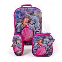 Mochila Escolar + Estojo e Lancheira Unicornio