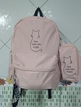 Mochila escolar Feminina bege com estojo média