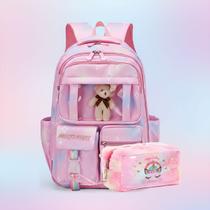 Mochila Escolar Feminina Bolsa Juvenil Grande Ursinho Estojo