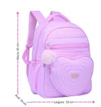 mochila escolar feminina coração com pompom rosa