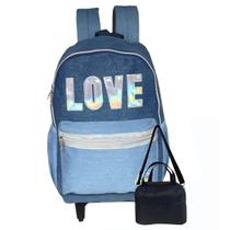 Mochila Escolar Feminina Glitter Love Com Lancheira Térmica Azul Mochila Escolar Feminina Glitter Love Com Lancheira Térmica Azul