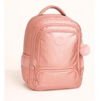 Mochila Escolar Feminina Impermeável 6 Bolsos Rosa Dourado Preto Mochila Escolar Feminina Impermeável 6 Bolsos Rosa Dourado Preto