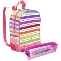Mochila Escolar Feminina Infantil Arco Iris de Menina em Pvc Enjoy Kids com Estojo Rosa Cristal Dac Original Mochila Escolar Feminina Infantil Arco Iris de Menina em Pvc Enjoy Kids com Estojo Rosa Cristal Dac Original