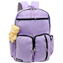 Mochila Escolar Feminina Juvenil Com Pelúcia Lilas 2037