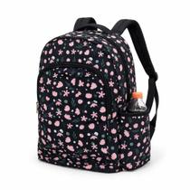 Mochila Escolar Feminina Lona Resistente Não RASGA Grande 24L Estampada Top Fundo Duplo Cor:PRETOFLORES Mochila Escolar Feminina Lona Resistente Não RASGA Grande 24L Estampada Top Fundo Duplo Cor:PRETOFLORES