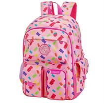 Mochila Escolar Feminina Notebook 6 Bolsos Rosa Ursos corações