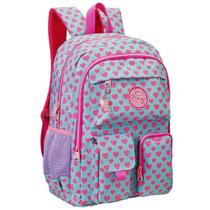 Mochila Escolar Feminina Notebook 6 Bolsos Rosa Ursos corações