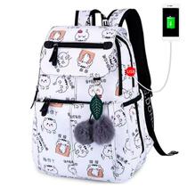 Mochila Escolar Feminina Notebook/Cabo USB FengDong Branca Com Desenhos