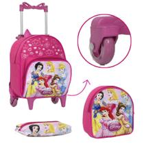 Mochila Escolar Feminina Princesas Rodinha Lancheira Criança