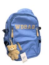 Mochila Escolar Feminina WDBAG Azul com Chaveiro de Urso Mochila Escolar Feminina WDBAG Azul com Chaveiro de Urso